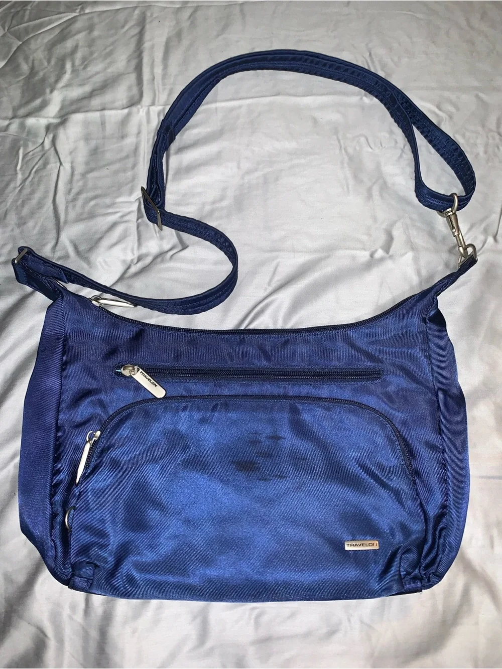 Travelon Blue Anti-Theft Nylon Crossbody Travel Bag RFID Locking Purse - Picture 2 of 9